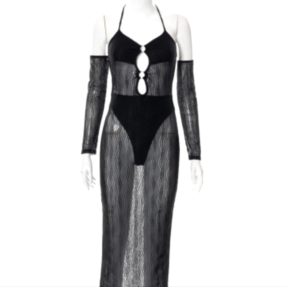 Marysol.Boutique Dress Black Lace Mesh Midi Summer Dress Women's